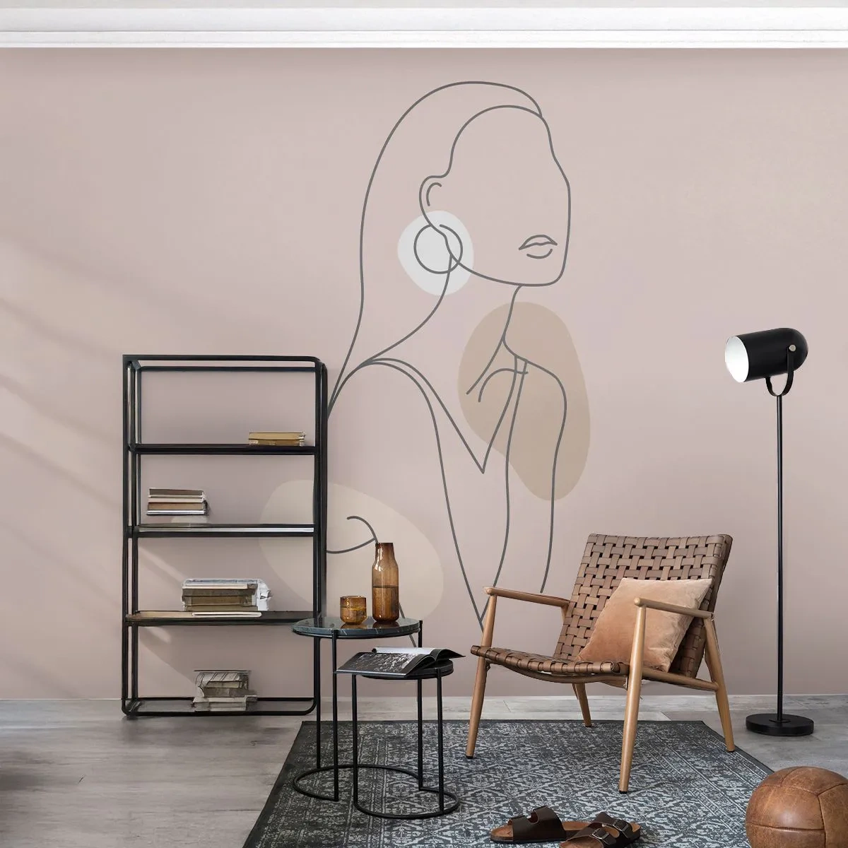 Papier Peint Photo Standard Eco - Silhouette féminine minimaliste dans un style d'art linéaire profilé - 100x70cm - Icone féminin - Décoration murale moderne pour le salon et la chambre ARTTOR