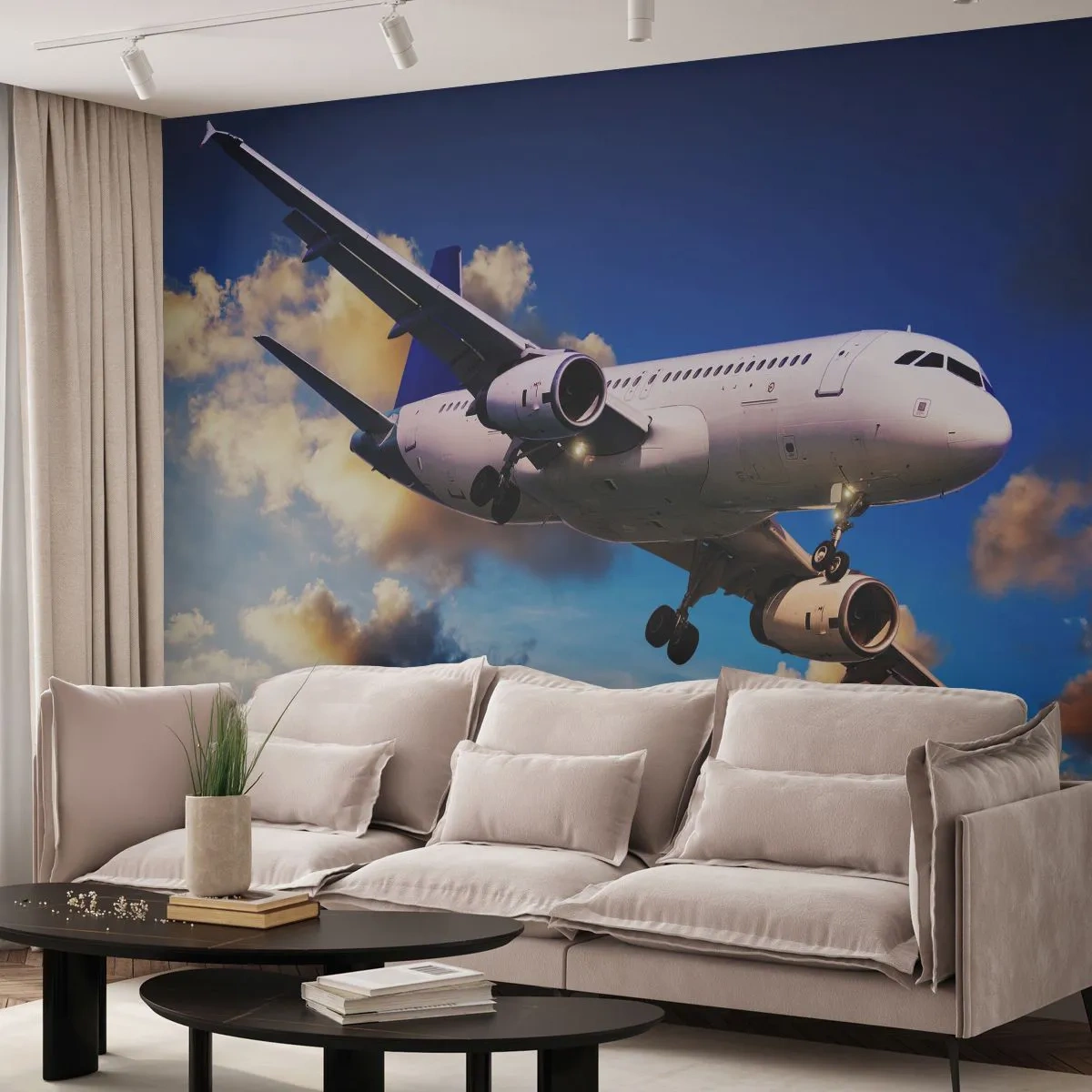 Papier Peint Photo Standard Eco - Un voyage en blanc et bleu ciel - Avion, Voyage, Ciel avec nuages - 400x280 cm