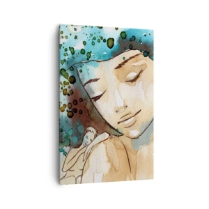 Impression sur toile - Image sur toile - Portrait d'une femme aux couleurs délicates de l'aquarelle - 80x120cm - Lady in blue - Décoration murale moderne pour le salon et la chambre ARTTOR