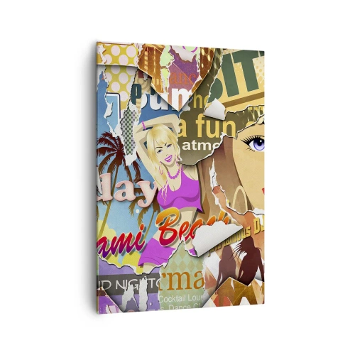 Impression sur toile - Image sur toile - Un collage coloré avec des éléments rétro et pop art. - 70x100cm - Souvenirs de vacances - Décoration murale moderne pour le salon et la chambre ARTTOR