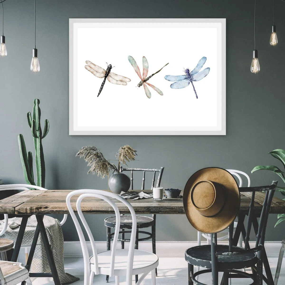 Affiche dans un cadre blanc - Poster - Libellules en apesanteur - 50x40 cm