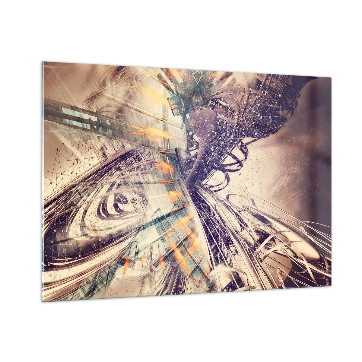 Impression sur verre - Image sur verre - Composition abstraite avec des lignes et des couleurs dynamiques - 100x70cm - En grande hâte - Décoration murale moderne pour le salon et la chambre ARTTOR