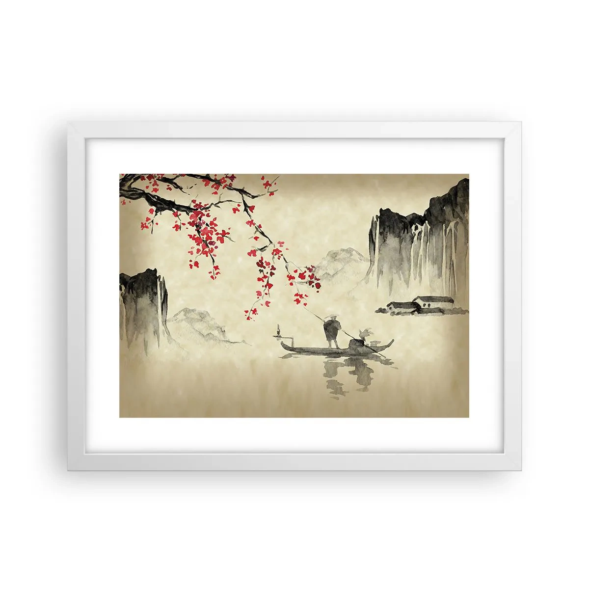 Affiche dans un cadre blanc - Poster - Au pays des cerisiers en fleurs - 40x30 cm