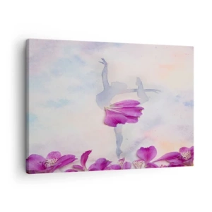 Impression sur toile - Image sur toile - Une danseuse en robe à pétales de fleurs sur fond pastel - 70x50cm - Délicat comme une fleur - Décoration murale moderne pour le salon et la chambre ARTTOR