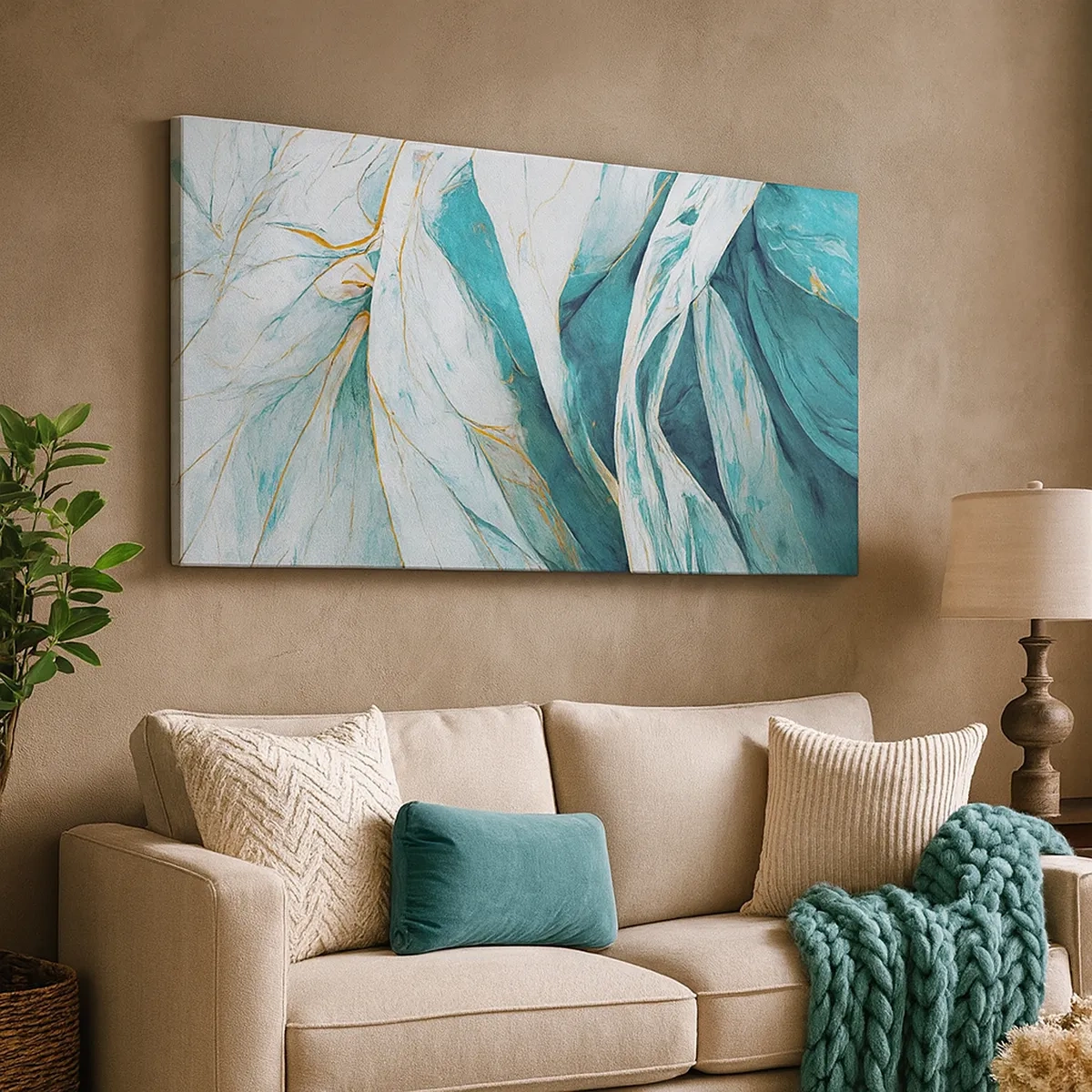 Impression sur toile - Image sur toile - Abstraction bleue avec un motif doré - 30x30 cm