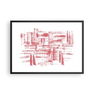 Affiche dans un cadre noir - Poster - Textures roses abstraites sur fond blanc - 70x50cm - La ville rouge - Décoration murale moderne pour le salon et la chambre ARTTOR