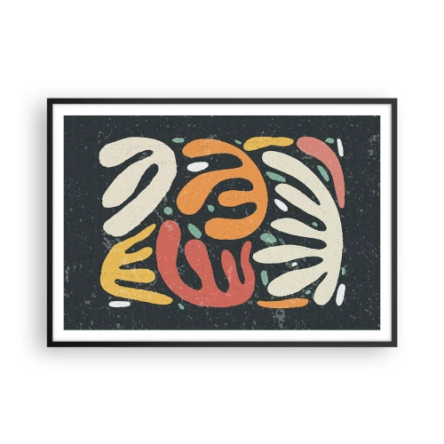 Affiche dans un cadre noir - Poster - Formes abstraites aux couleurs chaudes sur fond sombre - 100x70cm - Composition – Je suis sur le point de t'attraper - Décoration murale moderne pour le salon et la chambre ARTTOR