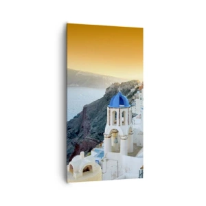 Impression sur toile - Image sur toile - Santorin - blotti contre les rochers - 65x120 cm