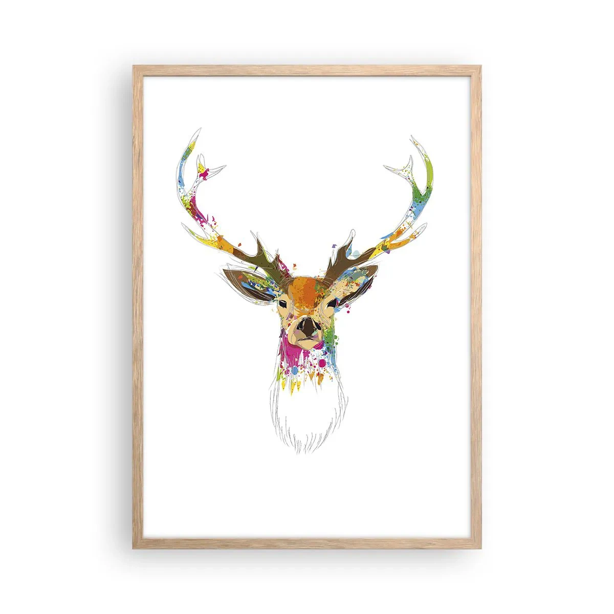 Affiche dans un chêne clair - Poster - Un cerf doux baigné de couleur - 50x70 cm