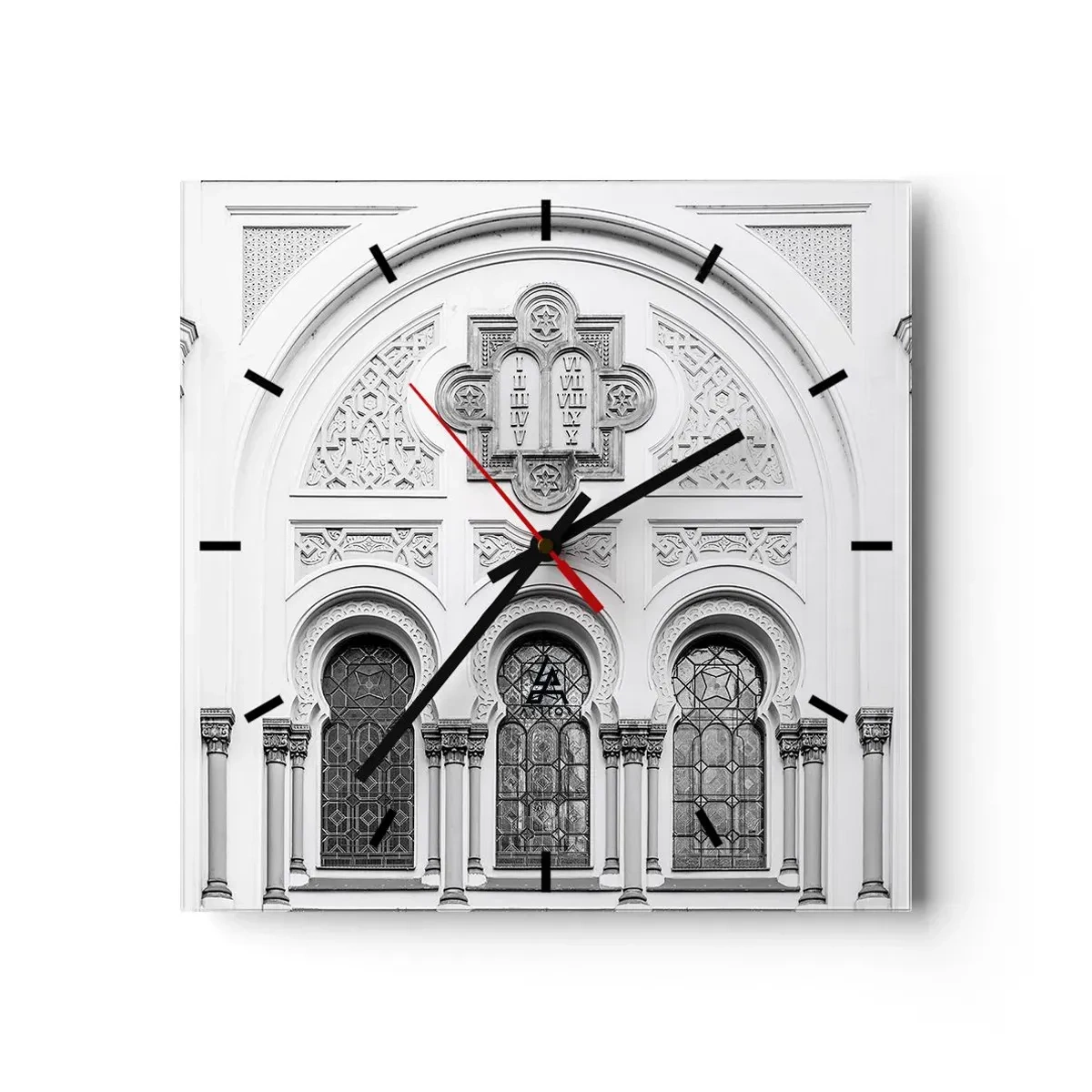 Horloge murale - Pendule murale - Détails architecturaux de la façade dans un style monochrome - 30x30cm - À la frontière des cultures - Décoration murale moderne pour le salon et la chambre ARTTOR