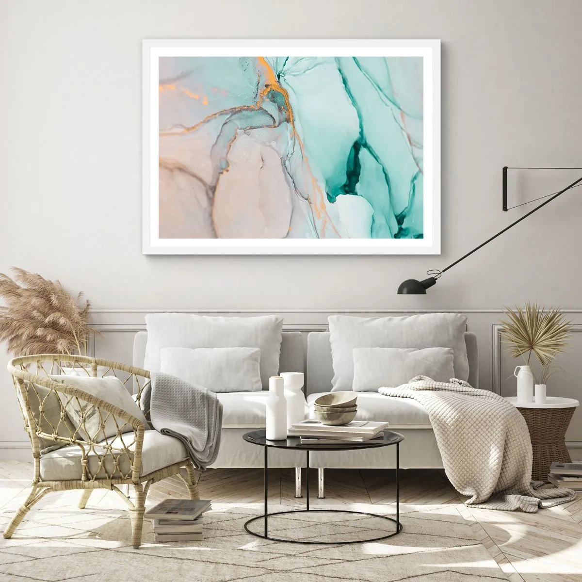 Affiche dans un cadre blanc - Poster - Danse des formes et des couleurs - 91x61 cm