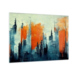 Impression sur verre - Image sur verre - Un panorama urbain moderne dans des tons de gris et d'orange - 70x50cm - Paysage moderne - Décoration murale moderne pour le salon et la chambre ARTTOR