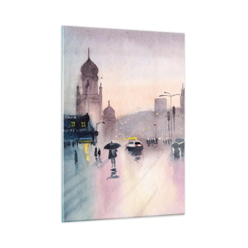 Impression sur verre - Image sur verre - Paysage urbain pluvieux - 50x70cm - Dans une brume pluvieuse - Décoration murale moderne pour le salon et la chambre ARTTOR