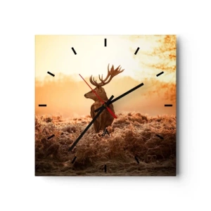 Horloge murale - Pendule murale - Cerf dans les rayons du soleil levant - 30x30cm - Seigneur du domaine - Décoration murale moderne pour le salon et la chambre ARTTOR