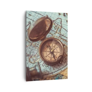Impression sur toile - Image sur toile - Composition avec une boussole, des clés et une vieille carte dans un style rétro - 80x120cm - Pour ceux qui recherche l'aventure - Décoration murale moderne pour le salon et la chambre ARTTOR