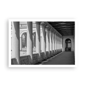 Affiche - Poster - Colonnade de style classique en noir et blanc - 100x70cm - Arcade ensoleillée - Décoration murale moderne pour le salon et la chambre ARTTOR