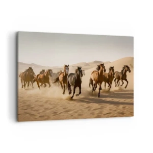 Impression sur toile - Image sur toile - Chevaux au galop sur fond de désert - 100x70cm - Libre comme le vent - Décoration murale moderne pour le salon et la chambre ARTTOR