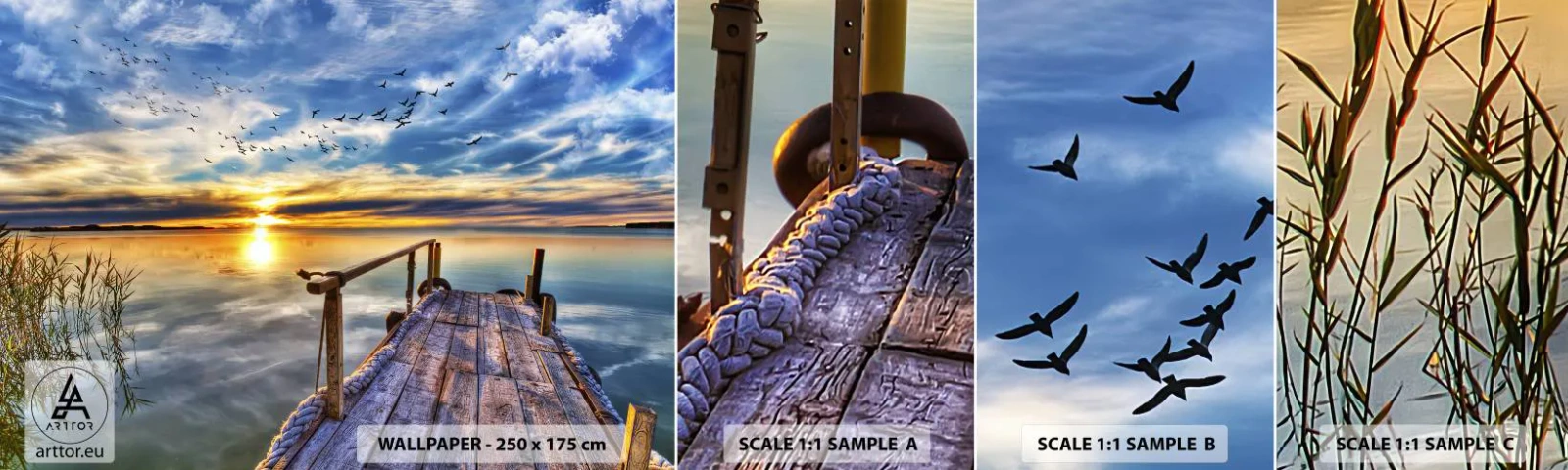 Échantillon De Papier Peint Standard Eco - Le vent se repose - Paysage, Lac, Pont de bois - 100x30 cm