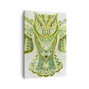 Impression sur toile - Image sur toile - Chouette décorative dans les tons de bleu - 70x100cm - D'un bosquet sacré celtique - Décoration murale moderne pour le salon et la chambre ARTTOR