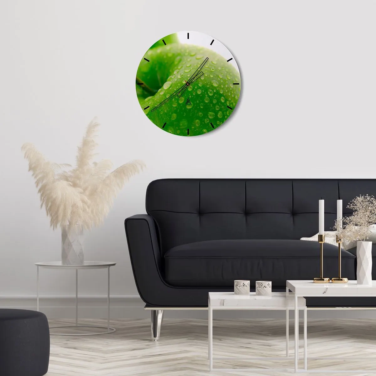 Horloge murale - Pendule murale - Une pomme verte couverte de gouttes d'eau - 30x30cm - Fraîcheur de verdure fraîche - Décoration murale moderne pour le salon, la cuisine et la chambre ARTTOR