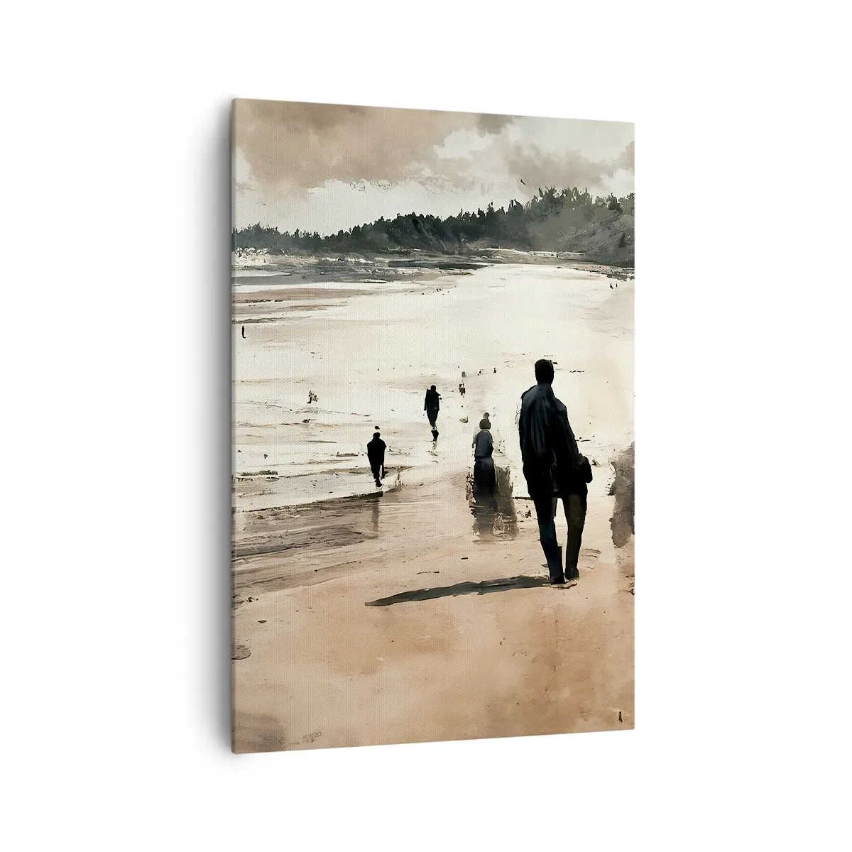 Impression sur toile - Image sur toile - Promeneurs sur la plage dans un paysage paisible - 70x100cm - Invoqué - Décoration murale moderne pour le salon et la chambre ARTTOR