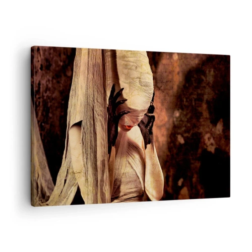 Impression sur toile - Image sur toile - Une femme voilée au style mystérieux sur un fond sombre - 70x50cm - Entre le bon et le mauvais - Décoration murale moderne pour le salon et la chambre ARTTOR