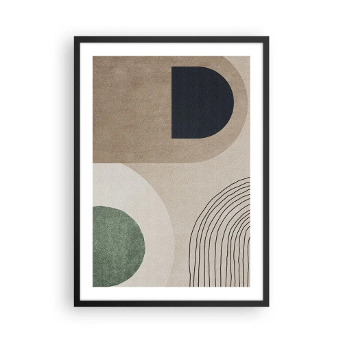 Affiche dans un cadre noir - Poster - Abstraction géométrique dans les tons beige, vert et noir - 50x70cm - La douceur de l'ovale - Décoration murale moderne pour le salon et la chambre ARTTOR