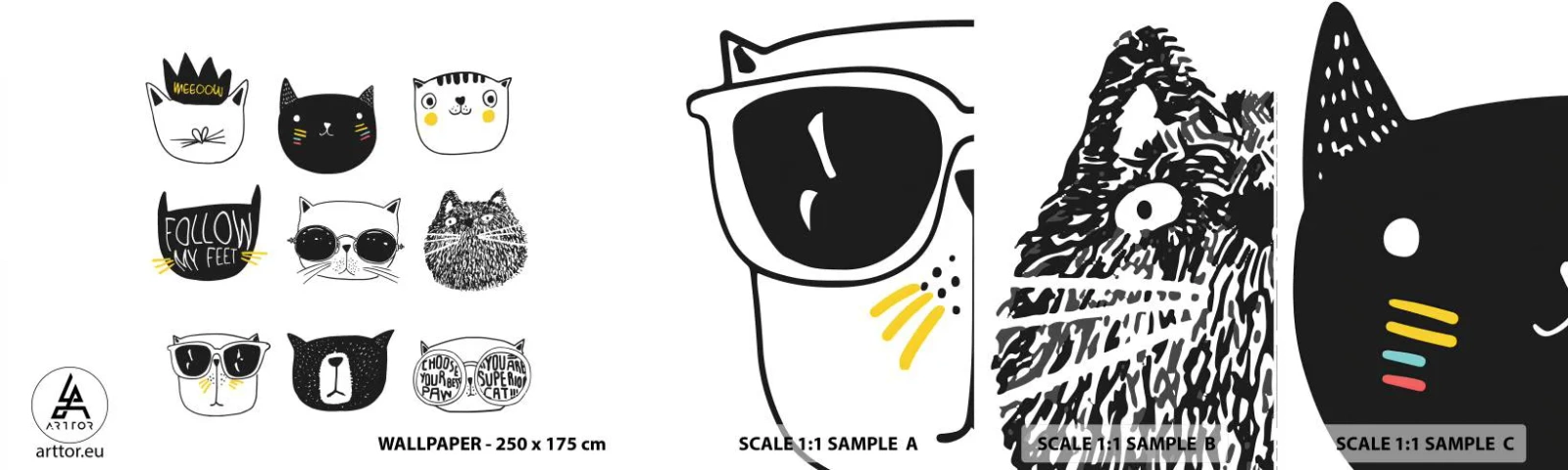 Échantillon de Papier Peint Autocollant Deluxe Sticker - Tous les autres - Chat, Illustration, Graphique - 100x30 cm