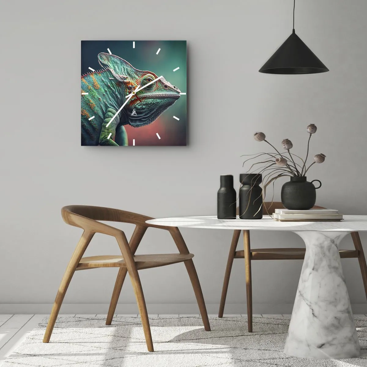 Horloge murale - Pendule murale - Gros plan d'un caméléon aux couleurs intenses - 30x30cm - Vous me voyez? Pas bien… - Décoration murale moderne pour le salon et la chambre ARTTOR