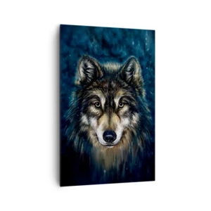 Impression sur toile - Image sur toile - Portrait d'un loup sur fond bleu foncé - 80x120cm - Alpha? Et oméga - Décoration murale moderne pour le salon et la chambre ARTTOR
