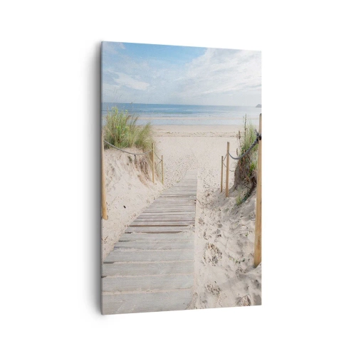 Impression sur toile - Image sur toile - Un chemin de planches menant à une plage de sable - 80x120cm - A l'horizon - Décoration murale moderne pour le salon et la chambre ARTTOR
