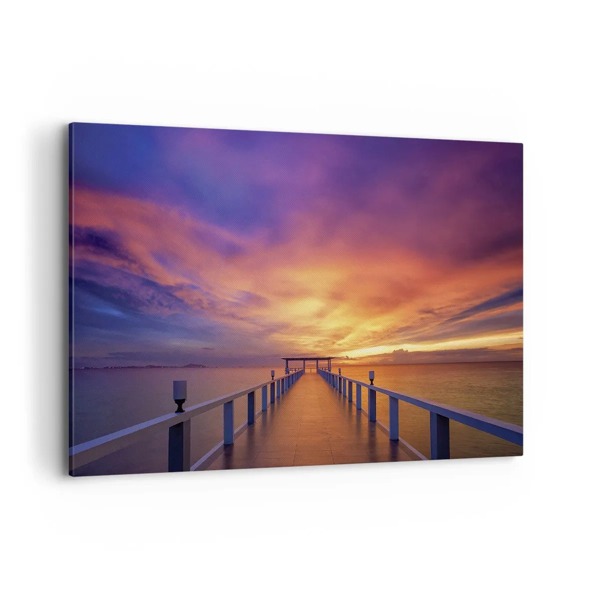 Impression sur toile - Image sur toile - Une jetée menant à la mer au coucher du soleil - 120x80cm - Sans fin - Décoration murale moderne pour le salon et la chambre ARTTOR