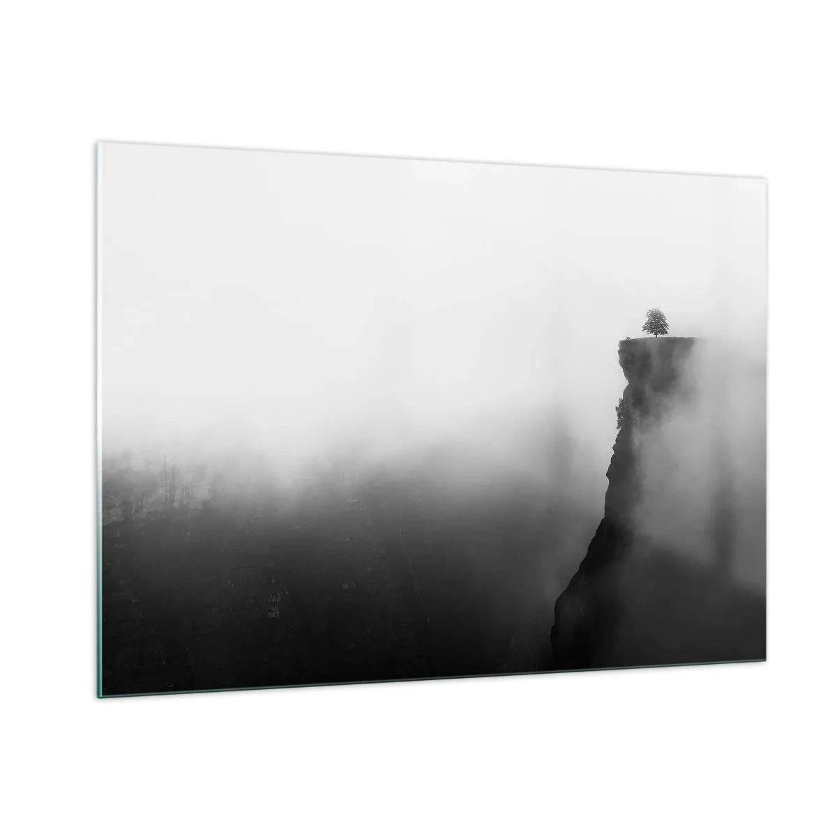 Impression sur verre - Image sur verre - Un arbre solitaire au bord d'une falaise dans un épais brouillard - 100x70cm - Au bord du monde - Décoration murale moderne pour le salon et la chambre ARTTOR