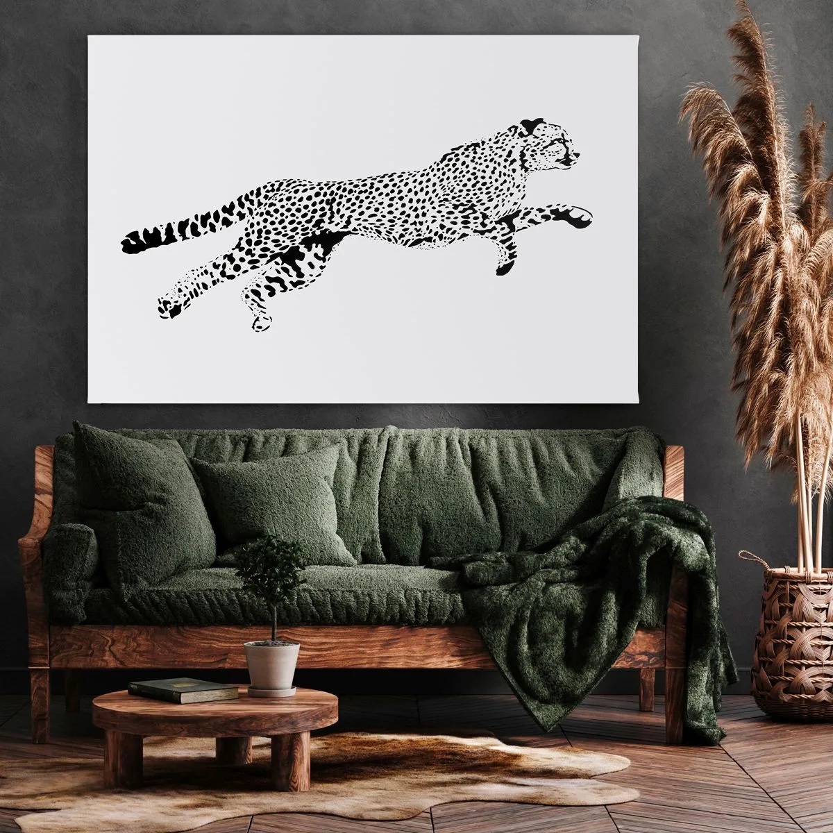 Impression sur toile - Image sur toile - Graphique minimaliste d'un guépard en mouvement - 70x50cm - Le plus rapide sur Terre - Décoration murale moderne pour le salon et la chambre ARTTOR