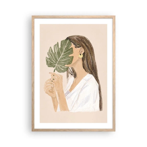 Affiche dans un chêne clair - Poster - Portrait mystérieux avec un éventail - 50x70 cm