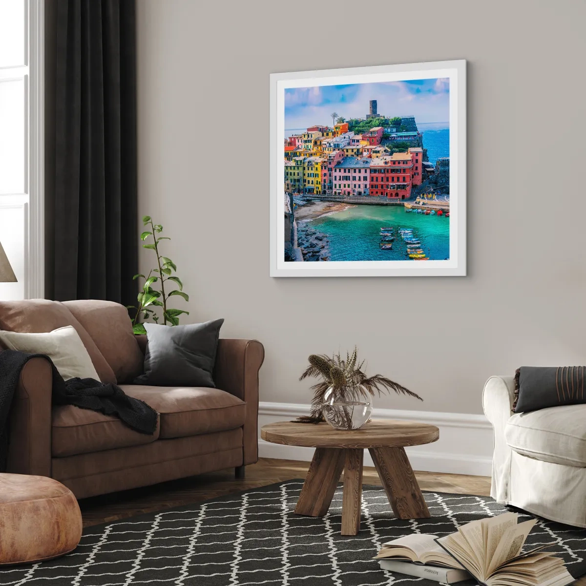 Affiche dans un cadre blanc - Poster - Petite ville magique de méditerranée - 50x50 cm