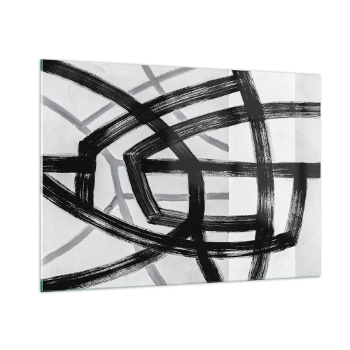 Impression sur verre - Image sur verre - Les coups de pinceau noirs et gris créent un réseau dynamique de lignes. - 100x70cm - Profondeur du bâtiment - Décoration murale moderne pour le salon et la chambre ARTTOR