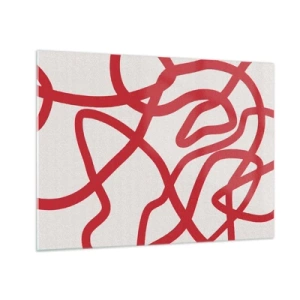 Impression sur verre - Image sur verre - Lignes rouges tourbillonnant dynamiquement sur un fond blanc - 70x50cm - Rouge sur blanc - Décoration murale moderne pour le salon et la chambre ARTTOR