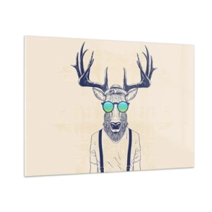 Impression sur verre - Image sur verre - Un cerf élégant portant des lunettes de soleil sur un fond clair - 100x70cm - A qui vous attendiez-vous ? - Décoration murale moderne pour le salon et la chambre ARTTOR