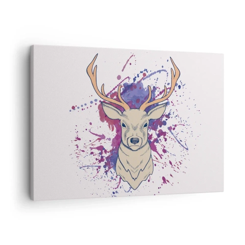 Impression sur toile - Image sur toile - Portrait d'un cerf avec des taches abstraites en arrière-plan - 70x50cm - Courage et équilibre - Décoration murale moderne pour le salon et la chambre ARTTOR