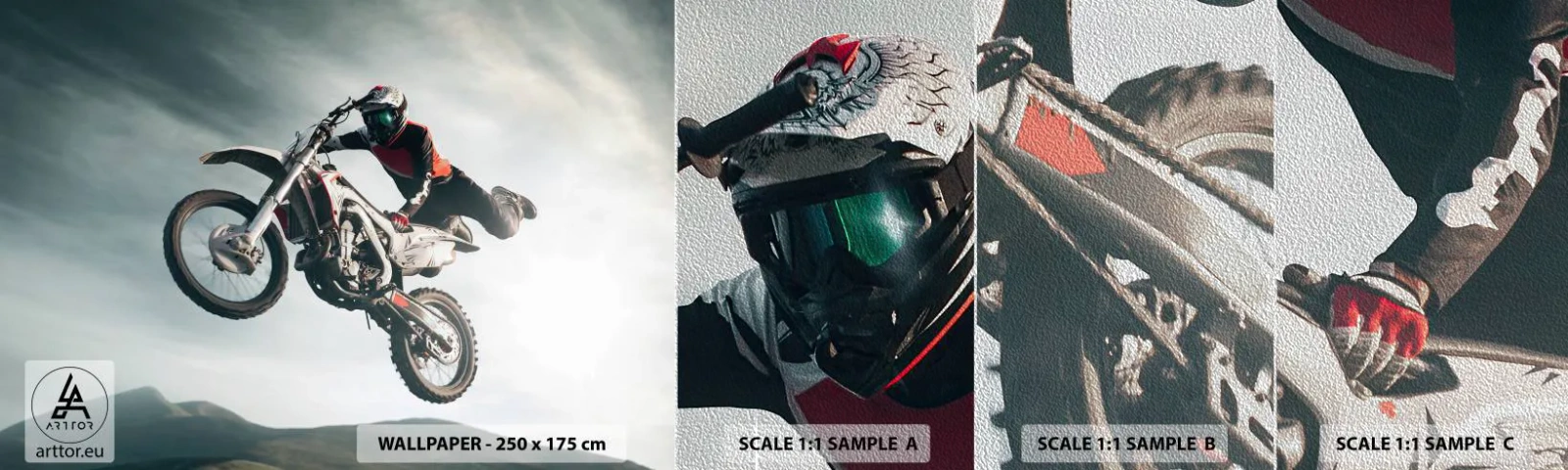 Échantillon de Papier Peint Premium Sand - Il n'y a pas de plaisir sans risque - Motocross, Moto, Motocycliste - 100x30 cm