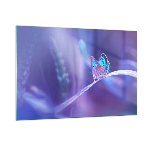 Impression sur verre - Image sur verre - Papillon sur fond de lumière violette - 120x80cm - Un joyau de la nature - Décoration murale moderne pour le salon et la chambre ARTTOR