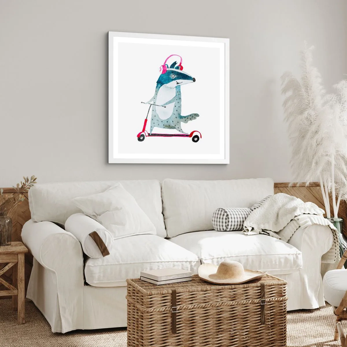 Affiche dans un cadre blanc - Poster - La joie du blaireau - 30x30 cm