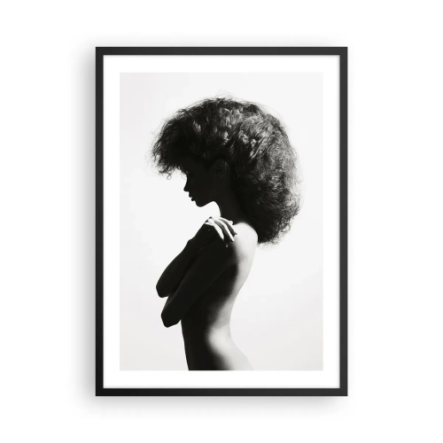 Affiche dans un cadre noir - Poster - Profil d'une femme sur une élégante photographie en noir et blanc - 50x70cm - Comme une fleur au bout d'une fine tige - Décoration murale moderne pour le salon et la chambre ARTTOR