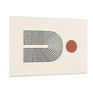 Impression sur verre - Image sur verre - Abstraction graphique avec des lignes et des cercles dans un style rétro - 120x80cm - Le magnétisme des formes et des couleurs - Décoration murale moderne pour le salon et la chambre ARTTOR