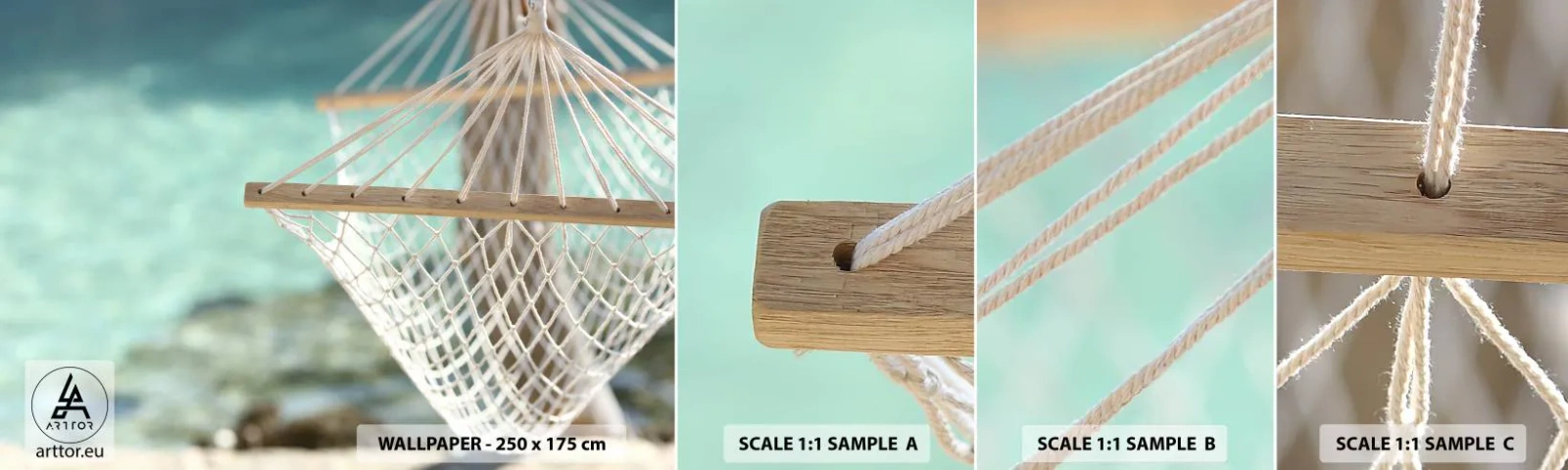 Échantillon de Papier Peint Autocollant Deluxe Sticker - Le temps de la détente - Hamac, Plage, Voyages - 100x30 cm