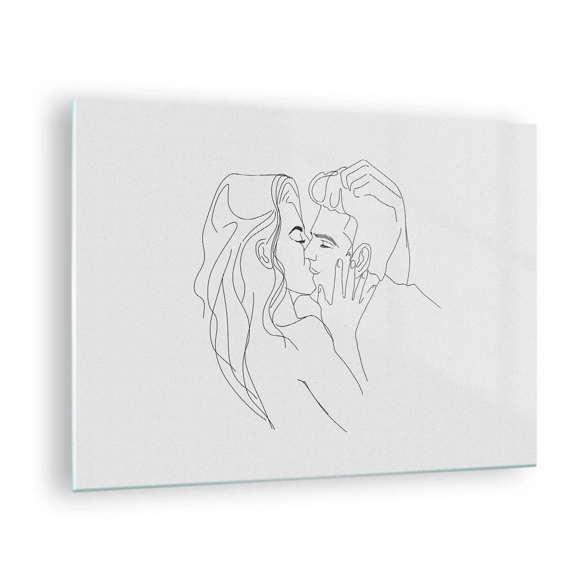 Impression sur verre - Image sur verre - Un dessin minimaliste d'un couple dans un baiser romantique - 70x50cm - La même ligne - Décoration murale moderne pour le salon et la chambre ARTTOR