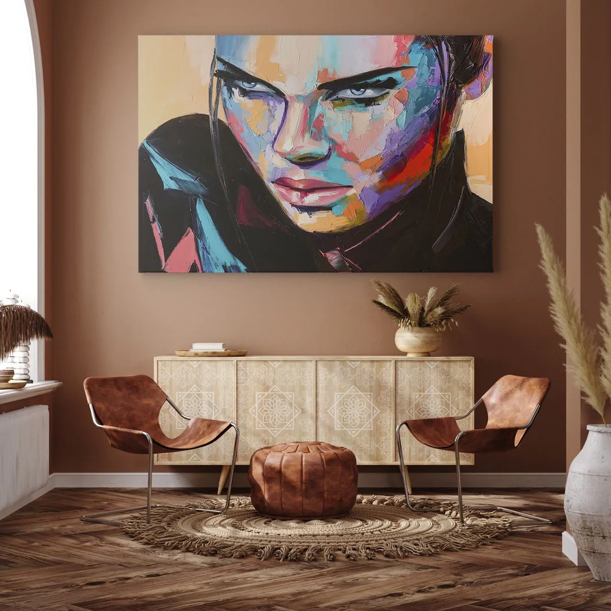 Impression sur toile - Image sur toile - Portrait d'une femme aux couleurs abstraites vives - 70x50cm - Le coeur sauvageon - Décoration murale moderne pour le salon et la chambre ARTTOR