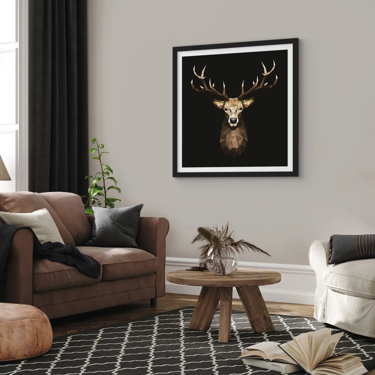 Affiche dans un cadre noir - Poster - Cerf cubique - 30x30 cm