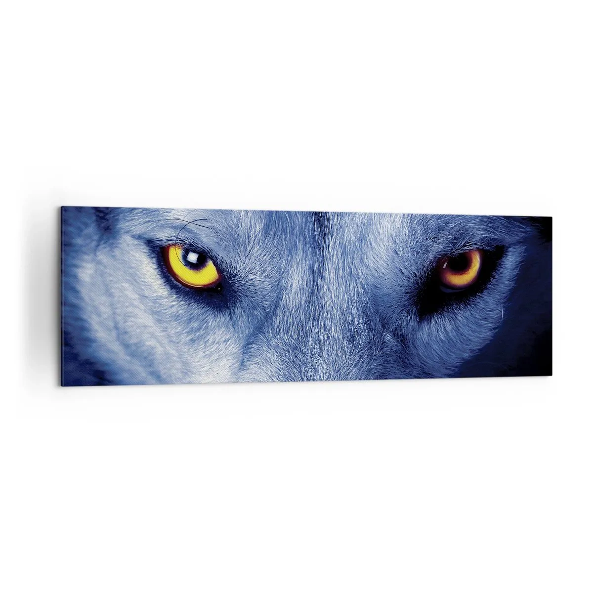 Impression sur toile - Image sur toile - Gros plan du regard intense d'un loup sur un fond sombre - 160x50cm - Regars hypnotique - Décoration murale moderne pour le salon et la chambre ARTTOR